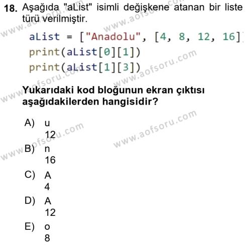 Programlama 2 Dersi 2022 - 2023 Yılı (Vize) Ara Sınavı 18. Soru