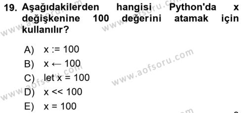 Programlama 2 Dersi 2022 - 2023 Yılı (Vize) Ara Sınavı 19. Soru