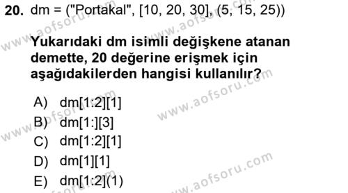 Programlama 2 Dersi 2022 - 2023 Yılı (Vize) Ara Sınavı 20. Soru