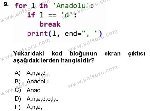 Programlama 2 Dersi 2022 - 2023 Yılı (Vize) Ara Sınavı 9. Soru