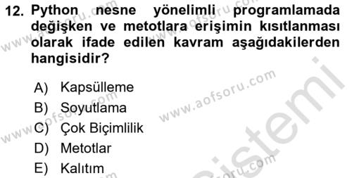 Programlama 2 Dersi 2022 - 2023 Yılı (Final) Dönem Sonu Sınavı 12. Soru