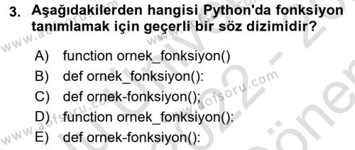 Programlama 2 Dersi 2022 - 2023 Yılı (Final) Dönem Sonu Sınavı 3. Soru