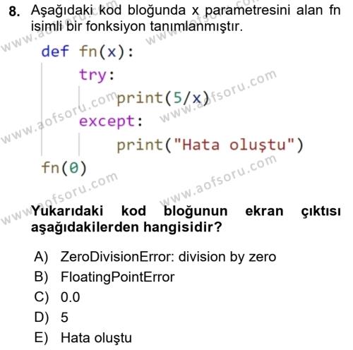 Programlama 2 Dersi 2022 - 2023 Yılı (Final) Dönem Sonu Sınavı 8. Soru