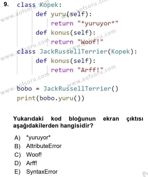 Programlama 2 Dersi 2022 - 2023 Yılı (Final) Dönem Sonu Sınavı 9. Soru