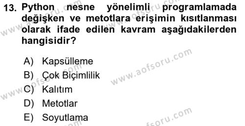 Programlama 2 Dersi 2022 - 2023 Yılı Yaz Okulu Sınavı 13. Soru