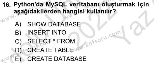 Programlama 2 Dersi 2022 - 2023 Yılı Yaz Okulu Sınavı 16. Soru