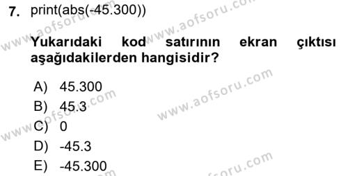 Programlama 2 Dersi 2022 - 2023 Yılı Yaz Okulu Sınavı 7. Soru