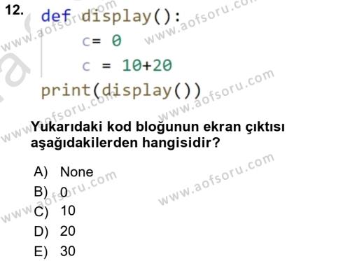 Programlama 2 Dersi 2023 - 2024 Yılı (Vize) Ara Sınavı 12. Soru