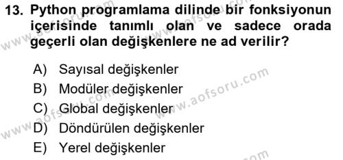 Programlama 2 Dersi 2023 - 2024 Yılı (Vize) Ara Sınavı 13. Soru