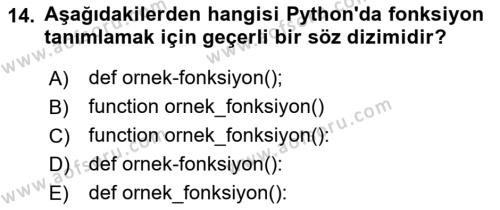 Programlama 2 Dersi 2023 - 2024 Yılı (Vize) Ara Sınavı 14. Soru