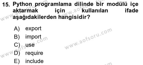 Programlama 2 Dersi 2023 - 2024 Yılı (Vize) Ara Sınavı 15. Soru