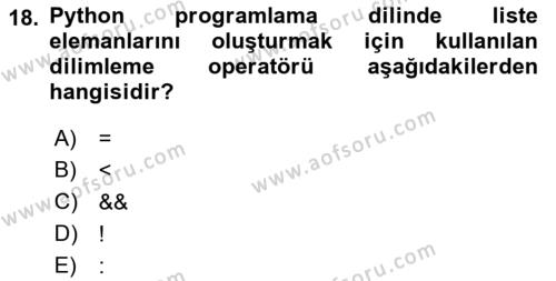 Programlama 2 Dersi 2023 - 2024 Yılı (Vize) Ara Sınavı 18. Soru