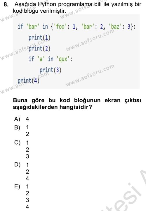 Programlama 2 Dersi 2023 - 2024 Yılı (Vize) Ara Sınavı 8. Soru