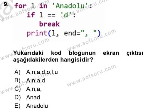 Programlama 2 Dersi 2023 - 2024 Yılı (Vize) Ara Sınavı 9. Soru