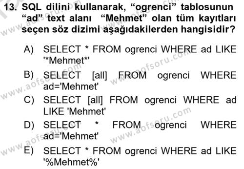 Programlama 2 Dersi 2023 - 2024 Yılı (Final) Dönem Sonu Sınavı 13. Soru