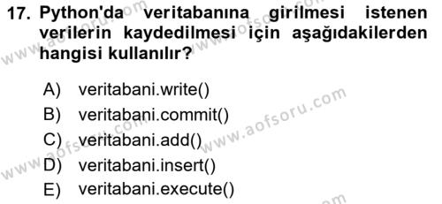 Programlama 2 Dersi 2023 - 2024 Yılı (Final) Dönem Sonu Sınavı 17. Soru