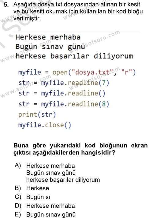 Programlama 2 Dersi 2023 - 2024 Yılı (Final) Dönem Sonu Sınavı 5. Soru