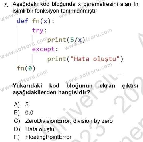 Programlama 2 Dersi 2023 - 2024 Yılı (Final) Dönem Sonu Sınavı 7. Soru