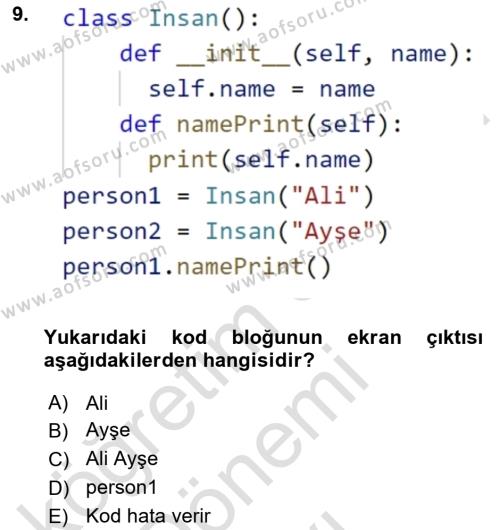 Programlama 2 Dersi 2023 - 2024 Yılı (Final) Dönem Sonu Sınavı 9. Soru