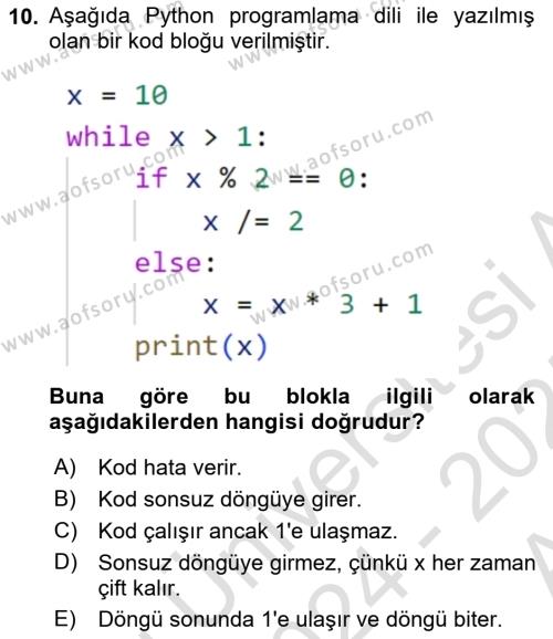 Programlama 2 Dersi 2024 - 2025 Yılı (Vize) Ara Sınavı 10. Soru