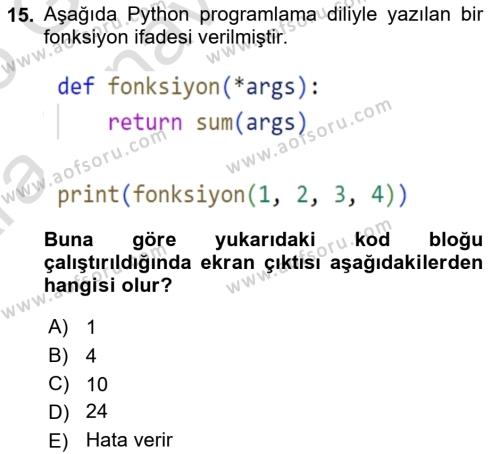Programlama 2 Dersi 2024 - 2025 Yılı (Vize) Ara Sınavı 15. Soru