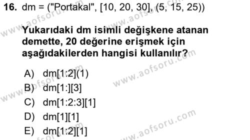 Programlama 2 Dersi 2024 - 2025 Yılı (Vize) Ara Sınavı 16. Soru