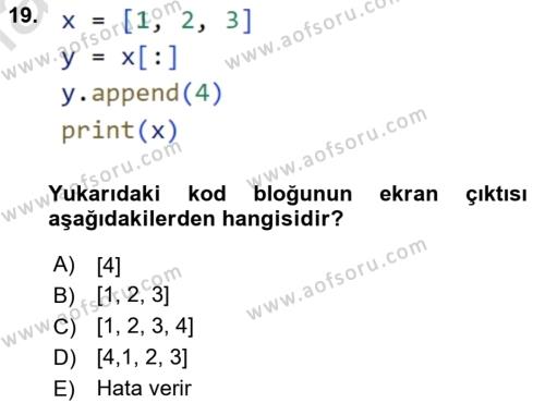 Programlama 2 Dersi 2024 - 2025 Yılı (Vize) Ara Sınavı 19. Soru