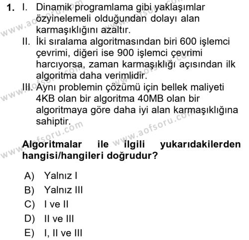 Algoritmalar Dersi 2022 - 2023 Yılı Yaz Okulu Sınavı 1. Soru