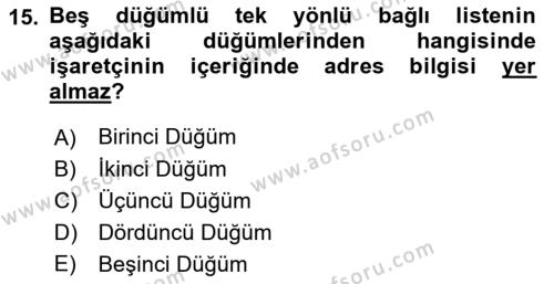 Algoritmalar Dersi 2022 - 2023 Yılı Yaz Okulu Sınavı 15. Soru