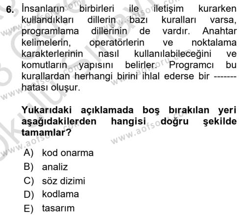 Algoritmalar Dersi 2022 - 2023 Yılı Yaz Okulu Sınavı 6. Soru