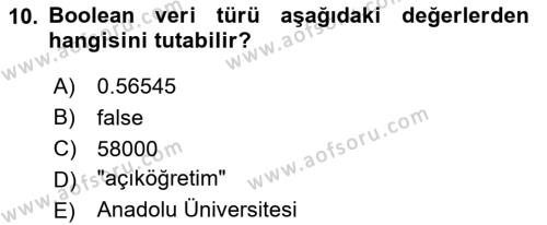 Algoritmalar Dersi 2023 - 2024 Yılı (Vize) Ara Sınavı 10. Soru