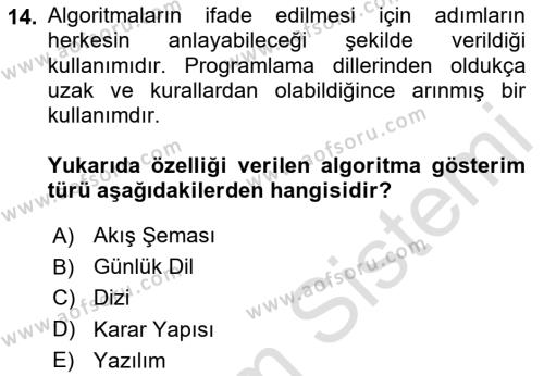 Algoritmalar Dersi 2023 - 2024 Yılı (Vize) Ara Sınavı 14. Soru