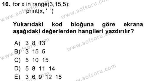 Algoritmalar Dersi 2023 - 2024 Yılı (Vize) Ara Sınavı 16. Soru