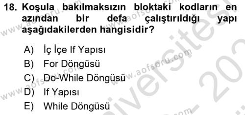 Algoritmalar Dersi 2023 - 2024 Yılı (Vize) Ara Sınavı 18. Soru