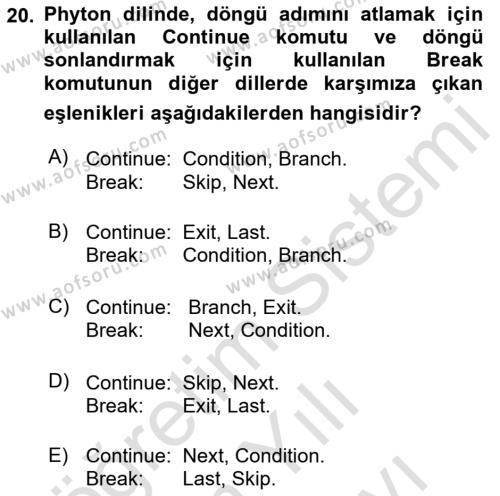 Algoritmalar Dersi 2023 - 2024 Yılı (Vize) Ara Sınavı 20. Soru