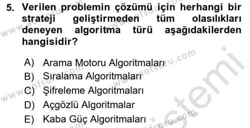 Algoritmalar Dersi 2023 - 2024 Yılı (Vize) Ara Sınavı 5. Soru