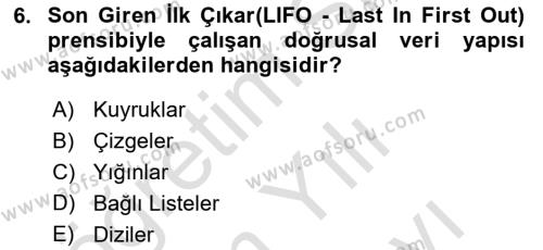 Algoritmalar Dersi 2023 - 2024 Yılı (Vize) Ara Sınavı 6. Soru