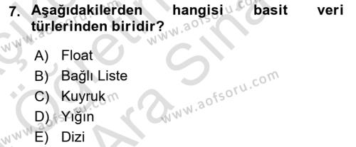 Algoritmalar Dersi 2023 - 2024 Yılı (Vize) Ara Sınavı 7. Soru