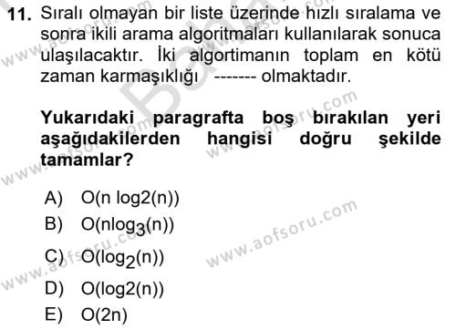 Algoritmalar Dersi 2023 - 2024 Yılı (Final) Dönem Sonu Sınavı 11. Soru