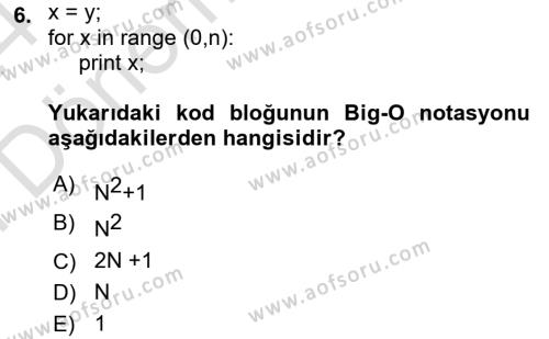 Algoritmalar Dersi 2023 - 2024 Yılı (Final) Dönem Sonu Sınavı 6. Soru