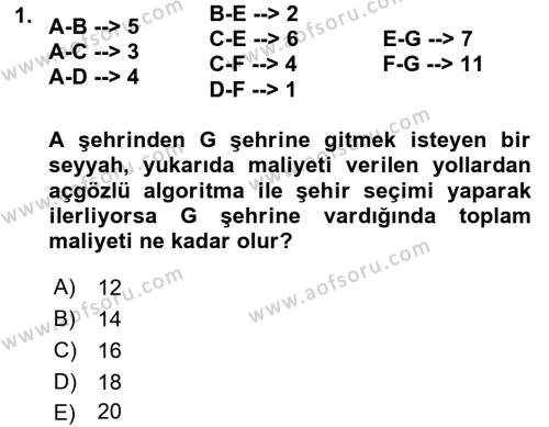 Algoritmalar Dersi 2023 - 2024 Yılı Yaz Okulu Sınavı 1. Soru