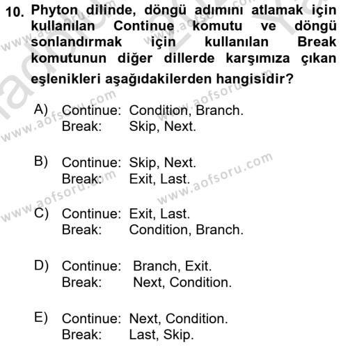 Algoritmalar Dersi 2023 - 2024 Yılı Yaz Okulu Sınavı 10. Soru