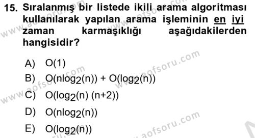 Algoritmalar Dersi 2023 - 2024 Yılı Yaz Okulu Sınavı 15. Soru