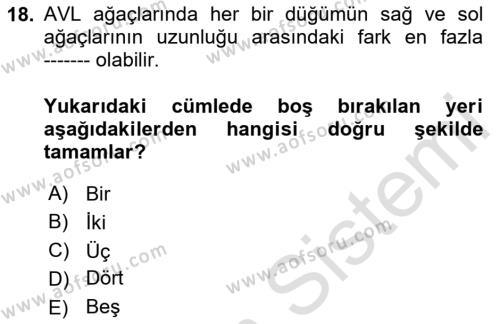 Algoritmalar Dersi 2023 - 2024 Yılı Yaz Okulu Sınavı 18. Soru