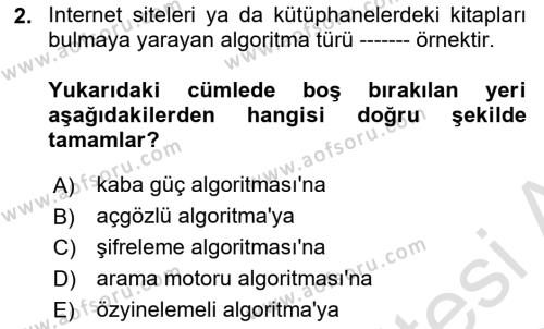 Algoritmalar Dersi 2023 - 2024 Yılı Yaz Okulu Sınavı 2. Soru