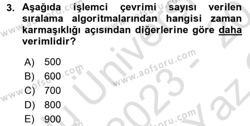 Algoritmalar Dersi 2023 - 2024 Yılı Yaz Okulu Sınavı 3. Soru