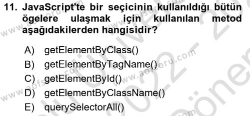 Web Arayüz Programlama Dersi 2022 - 2023 Yılı (Final) Dönem Sonu Sınavı 11. Soru