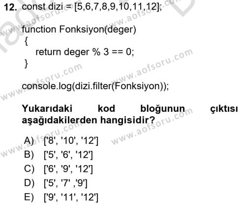 Web Arayüz Programlama Dersi 2022 - 2023 Yılı (Final) Dönem Sonu Sınavı 12. Soru