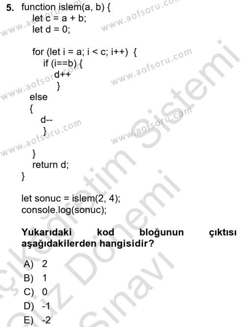 Web Arayüz Programlama Dersi 2022 - 2023 Yılı (Final) Dönem Sonu Sınavı 5. Soru