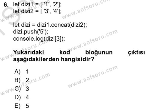 Web Arayüz Programlama Dersi 2022 - 2023 Yılı (Final) Dönem Sonu Sınavı 6. Soru